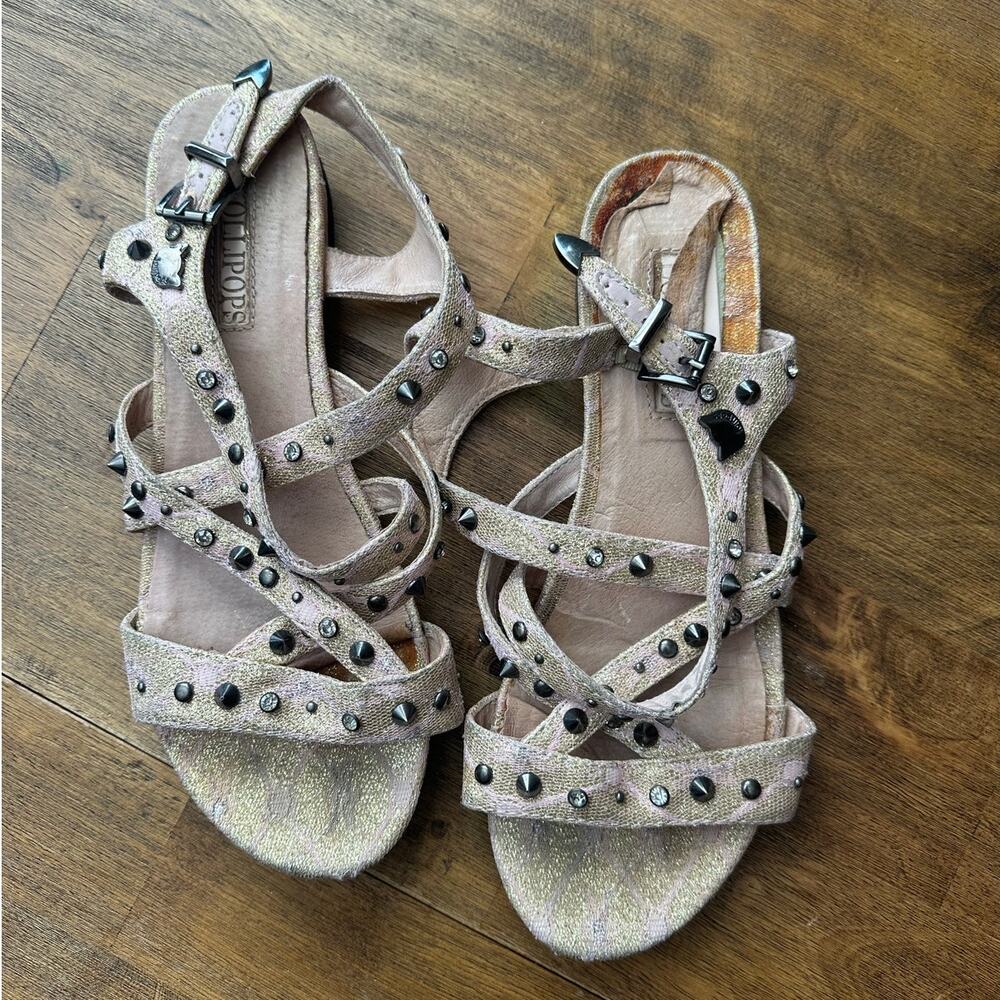 Lollipops Paris Beige Lace Strappy Studded Sandals - Size 7/7.5